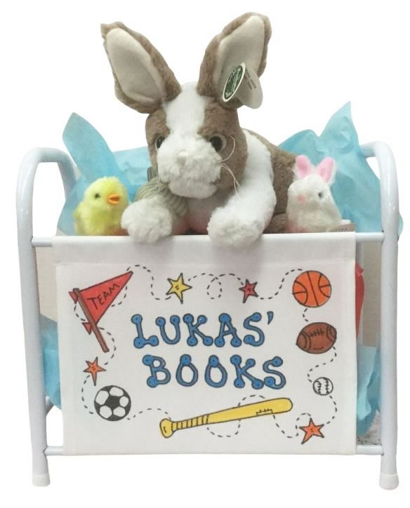 book rack with bunny